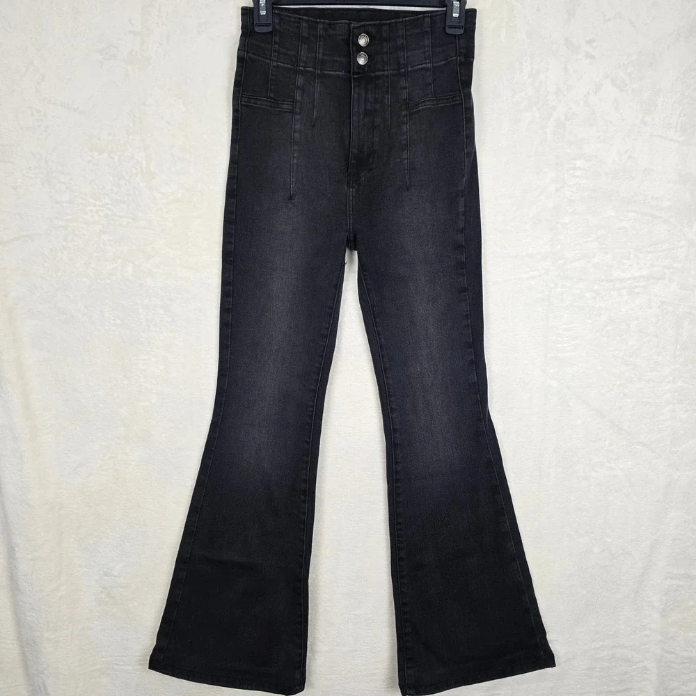 We The Free People Jayde Flare Jeans Washed Black 27 High Rise